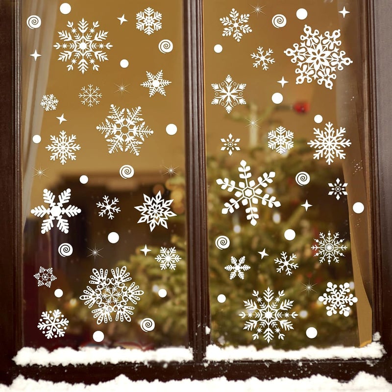 Pseutio 267 PCS Christmas Snowflake Window Stickers - White Snowflake Clings for Glass Windows - Image 1